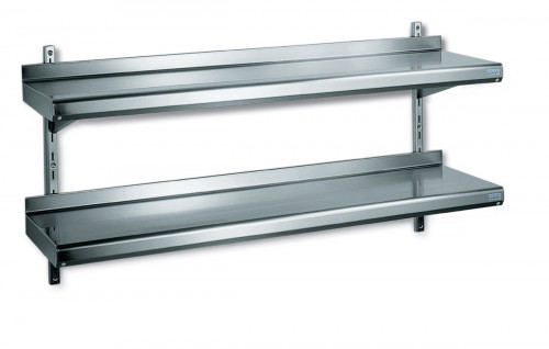 étagère murale inox 140x39x70 cm 2 niveaux Avec dosseret 100 kg Tournus