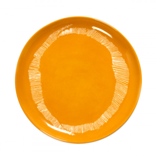 Assiette plate rond sunny yellow - stripes blanc grès émaillé Ø 22,5 cm Feast By Ottolenghi Serax
